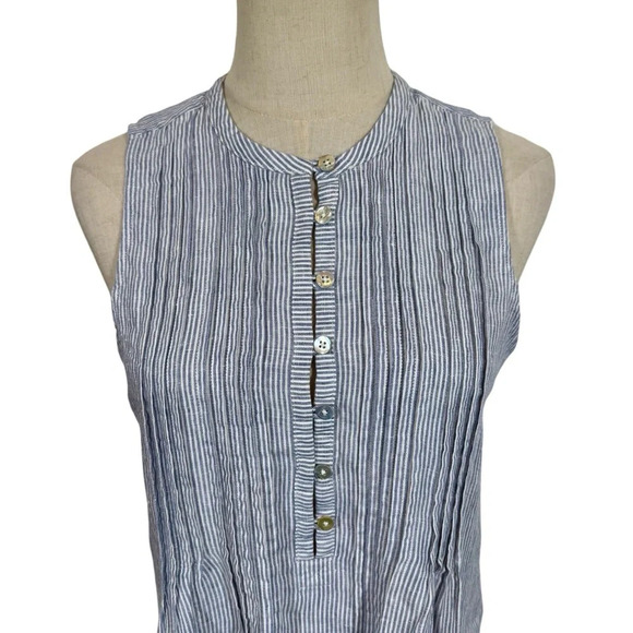 Faherty Isha 100% Linen Dress Blue Mini Stripe Pintuck WDS2119-BMT Bestseller - Picture 6 of 10